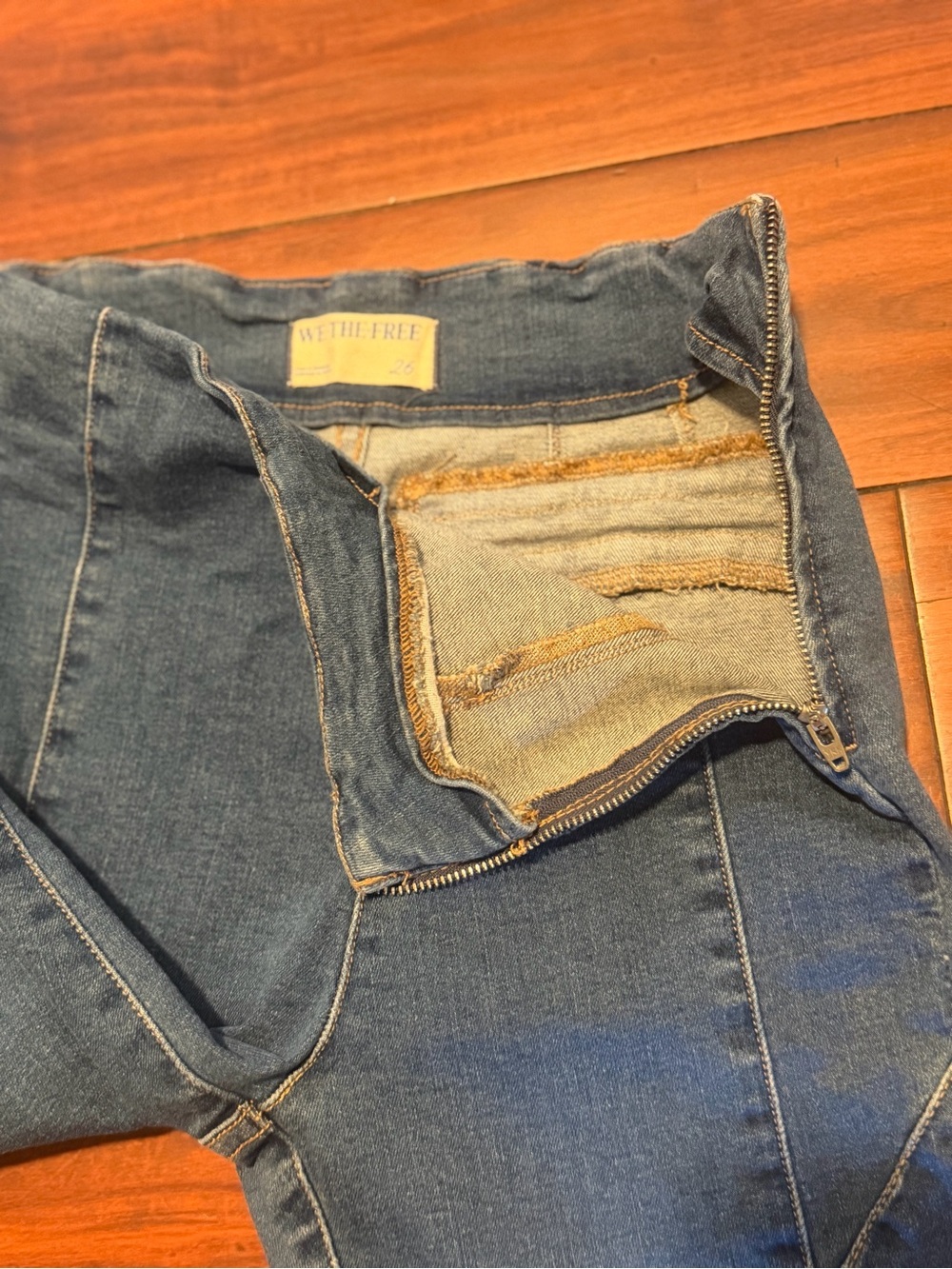 We The Free Mid Blue Paneled Skinny Jeans with Ankle Zips - Picture 7 of 8